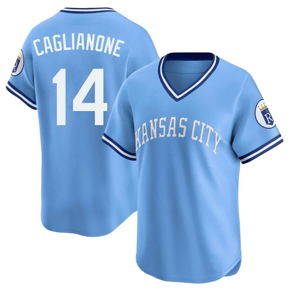 Ldoa KC.Royals #14 Jac Caglianone Player Light Blue Limited Throwback Cooperstown Collection T-shirt Stitched Jerseys
