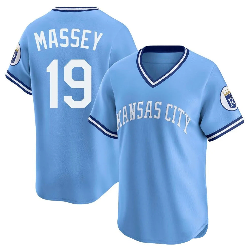 Ldoa KC.Royals #19 Michael Massey Player Light Blue Limited Throwback Cooperstown Collection T-shirt Stitched Jerseys