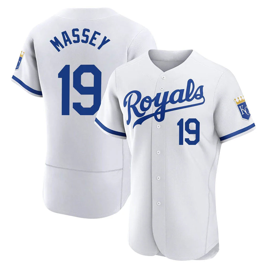 Ldoa KC.Royals #19 Michael Massey Player White Limited Elite Home Game Stitched Jerseys