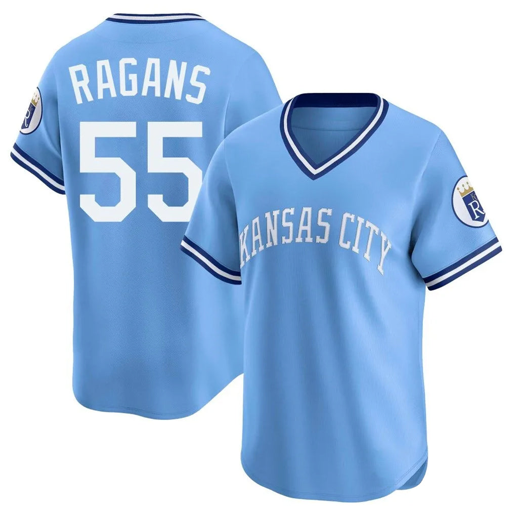 Ldoa KC.Royals #55 Cole Ragans Player Light Blue Limited Throwback Cooperstown Collection T-shirt Stitched Jerseys