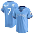 Ldoa KC.Royals #7 Bobby Witt Jr. Player Light Blue Limited Throwback Cooperstown Collection T-shirt Stitched Jerseys