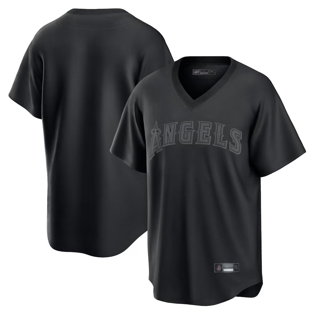 Ldoa LA.Angels Black Pitch Fashion Blank Player T-shirt Stitched Jerseys