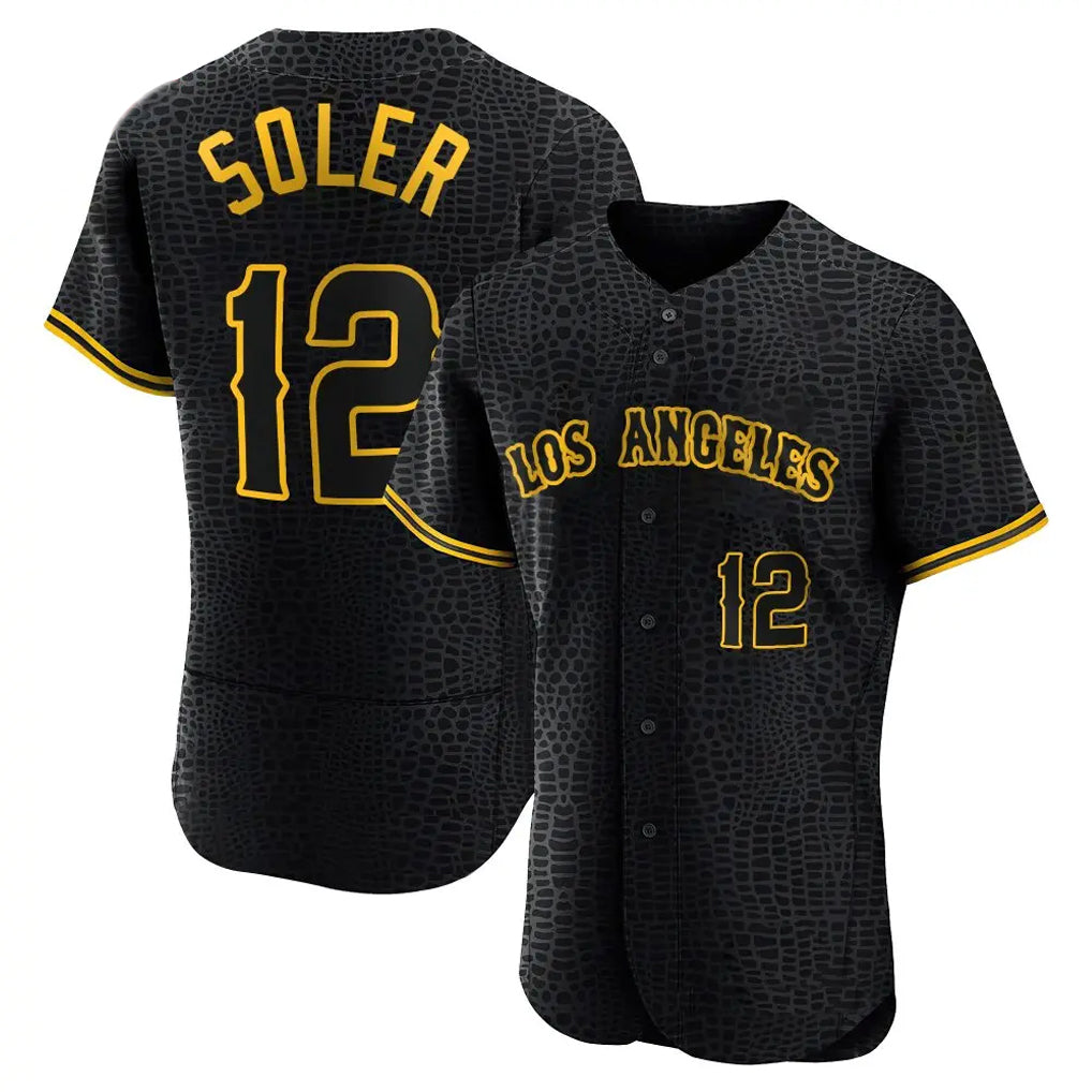 Ldoa LA.Angels #12 Jorge Soler Player Black Snake Skin City Limited Elite Home Stitched Jerseys