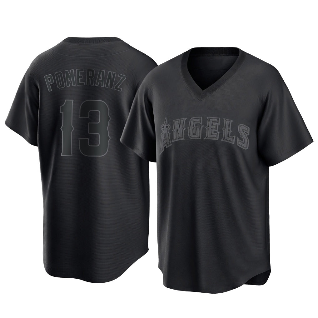 Ldoa LA.Angels #13 Drew Pomeranz Player Black Pitch Fashion T-shirt Stitched Jerseys