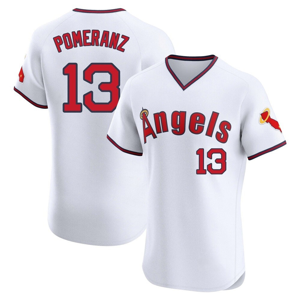 Ldoa LA.Angels #13 Drew Pomeranz Player White T-shirt Home Limited Elite Stitched Jerseys