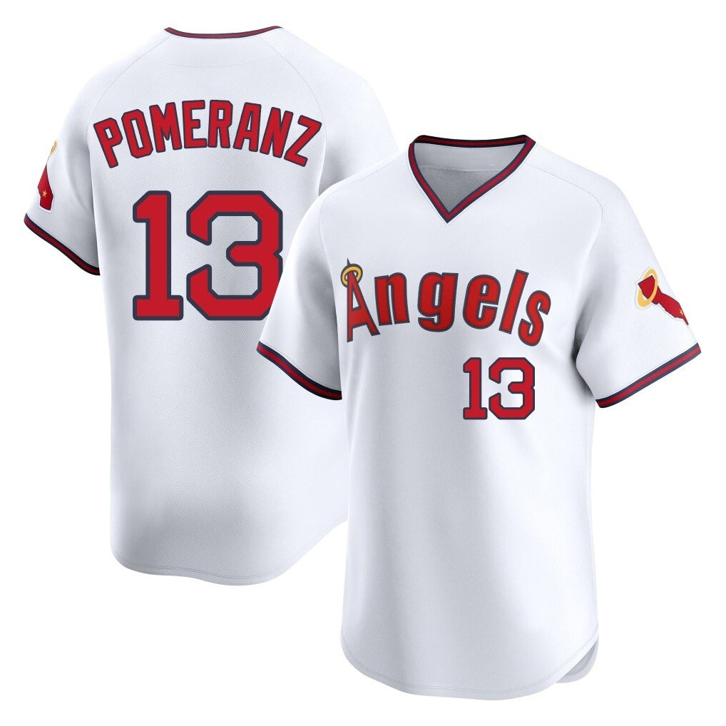 Ldoa LA.Angels #13 Drew Pomeranz Player White T-shirt Home Limited Stitched Jerseys