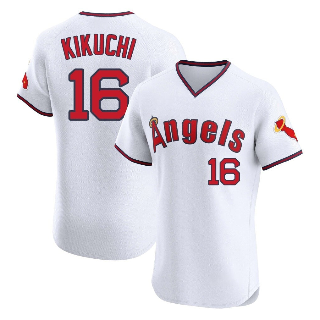 Ldoa LA.Angels #16 Yusei Kikuchi Player White T-shirt Home Limited Elite Stitched Jerseys