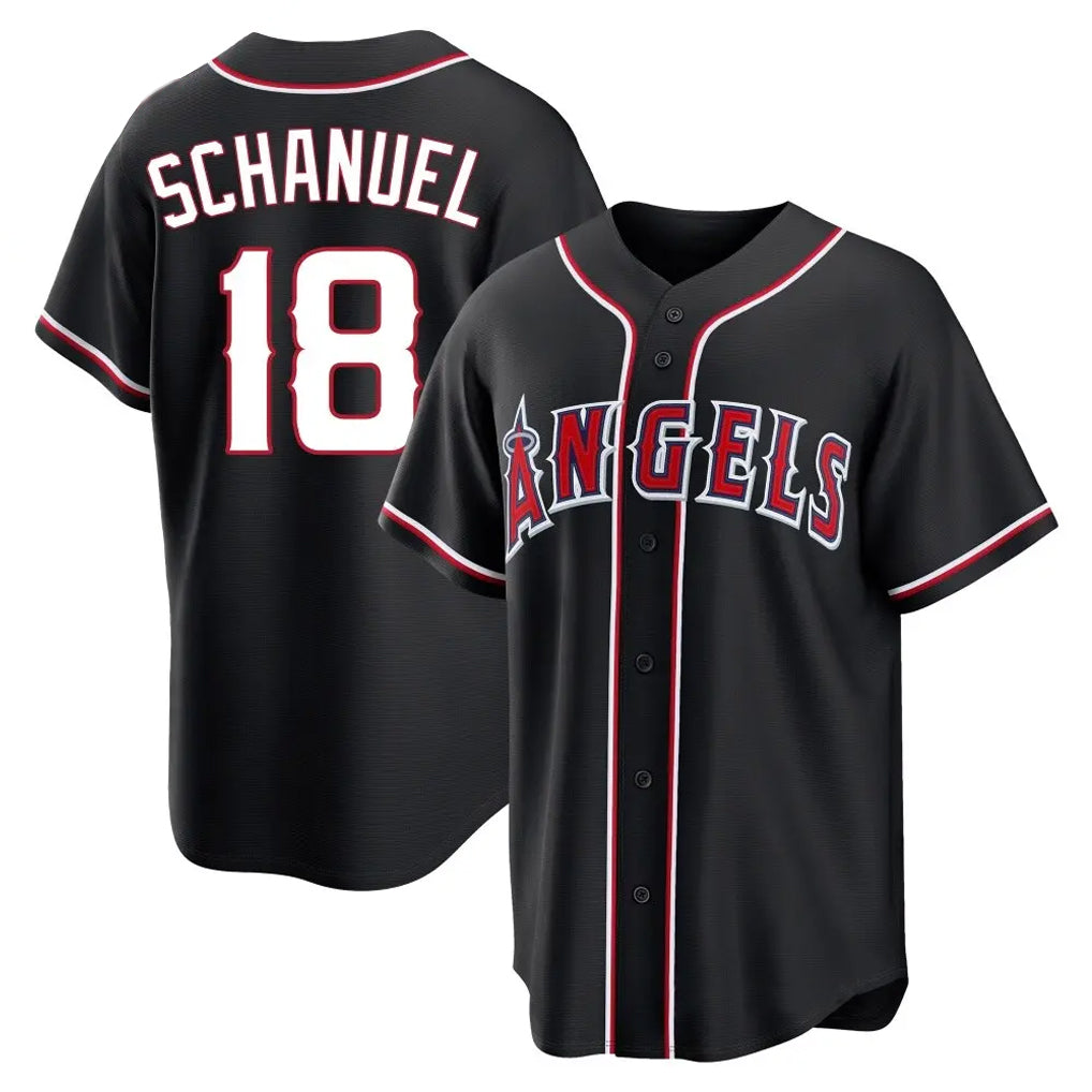 Ldoa LA.Angels #18 Nolan Schanuel Player Black Fashion Out Home Game Stitched Jerseys