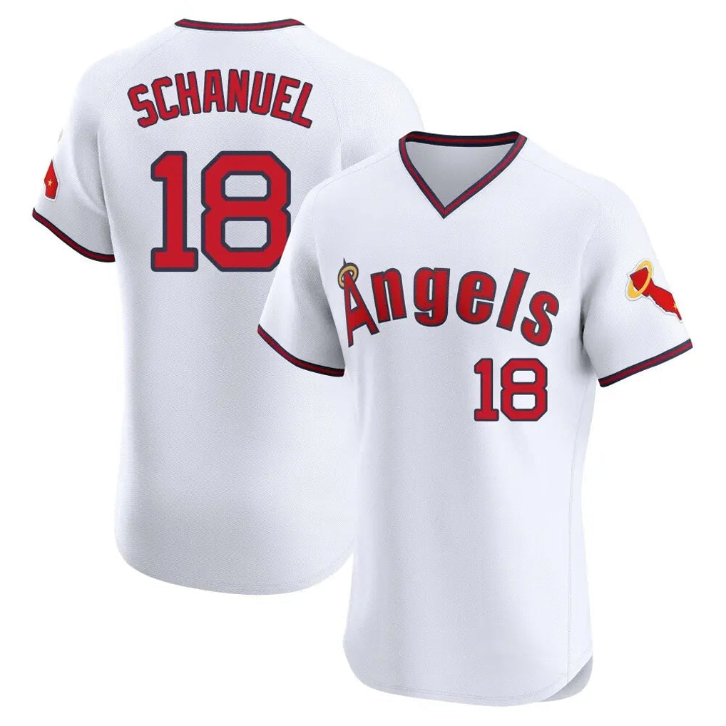 Ldoa LA.Angels #18 Nolan Schanuel Player White T-shirt Home Limited Elite Stitched Jerseys