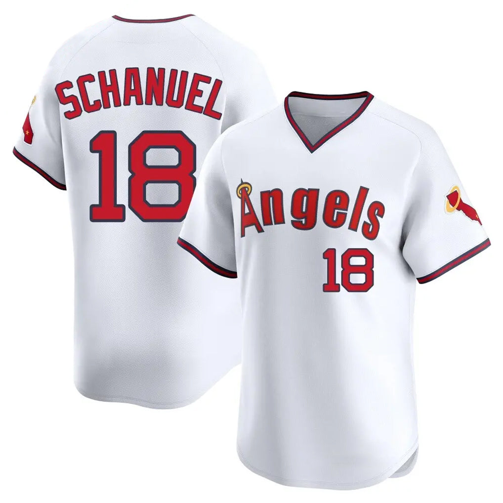 Ldoa LA.Angels #18 Nolan Schanuel Player White T-shirt Home Limited Stitched Jerseys