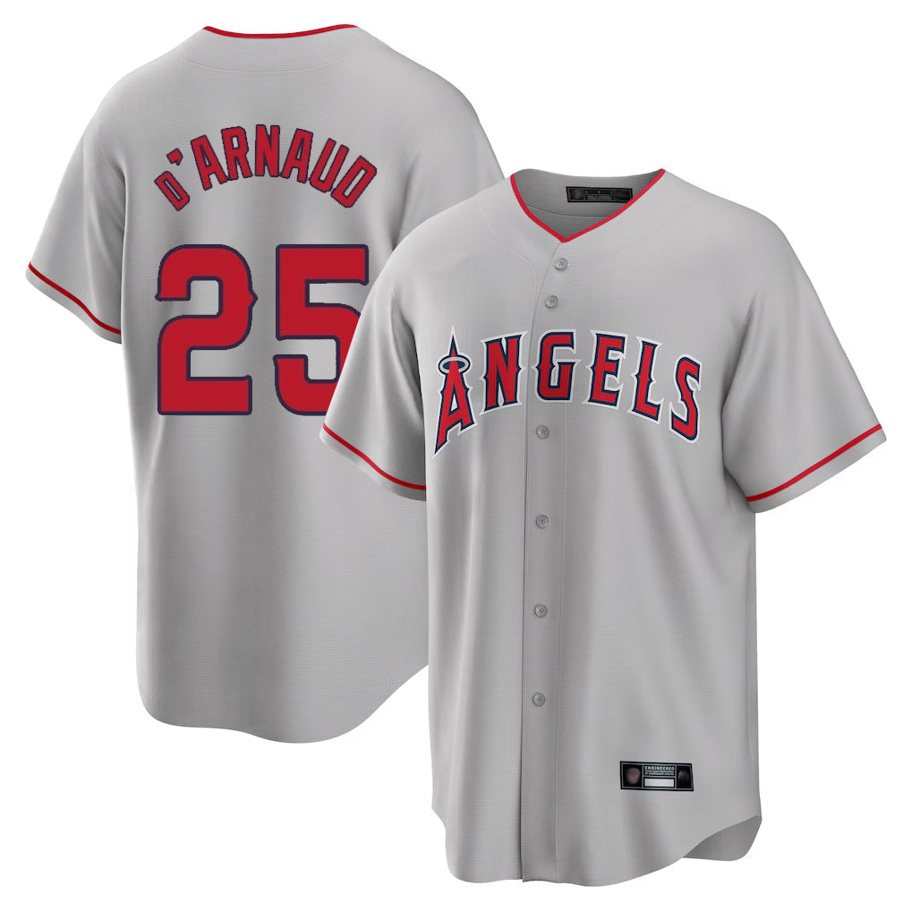 Ldoa LA.Angels #25 Travis d'Arnaud Player Gray Home Game Stitched Jerseys