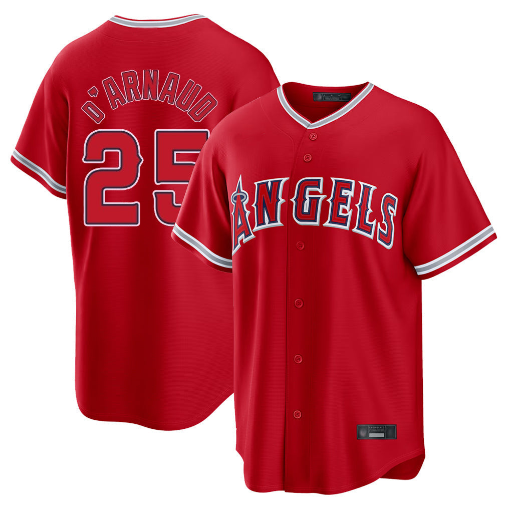 Ldoa LA.Angels #25 Travis d'Arnaud Player Red Home Game Stitched Jerseys