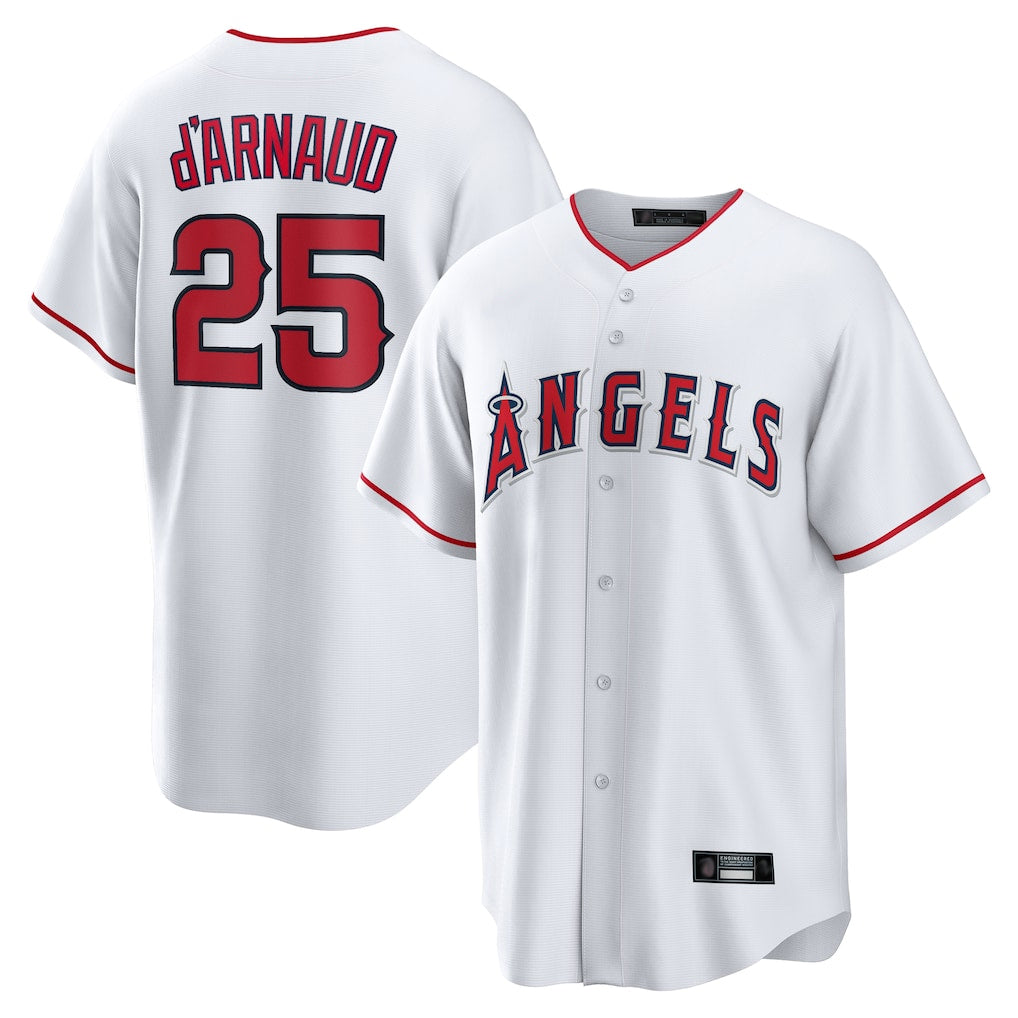 Ldoa LA.Angels #25 Travis d'Arnaud Player White Home Game Stitched Jerseys