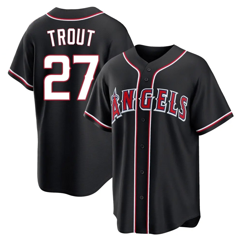 Ldoa LA.Angels #27 Mike Trout Player Black Fashion Out Home Game Stitched Jerseys