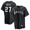 Ldoa LA.Angels #27 Mike Trout Player Black Lights Out Fashion T-shirt Stitched Jerseys
