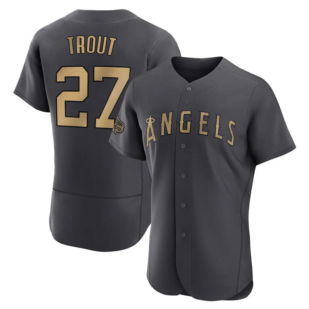 Ldoa LA.Angels #27 Mike Trout Player Charcoal Game All-Star Stitched Jerseys