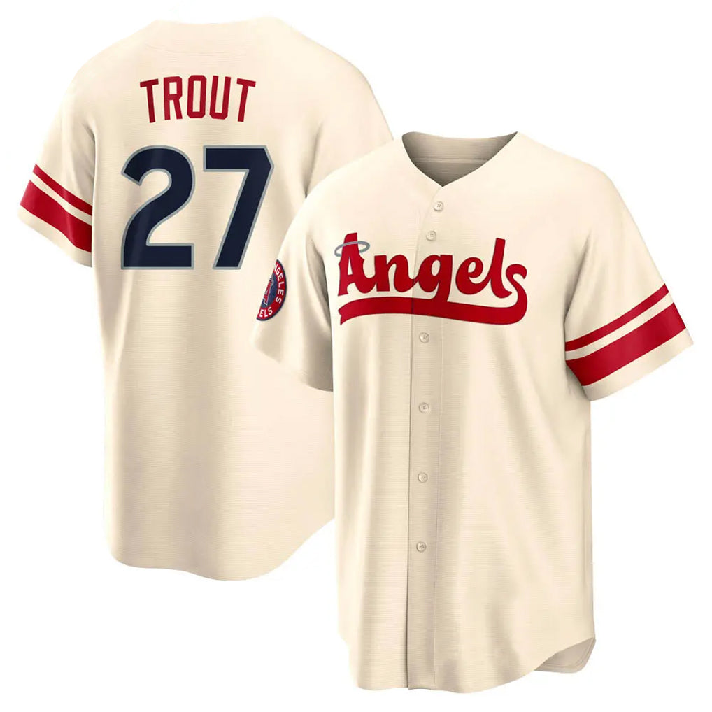 Ldoa LA.Angels #27 Mike Trout Player Cream City Connect Home Stitched Jerseys