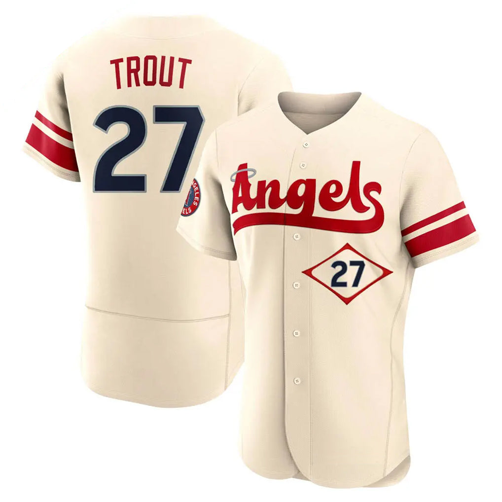 Ldoa LA.Angels #27 Mike Trout Player Cream City Connect Limited ELite Home Stitched Jerseys