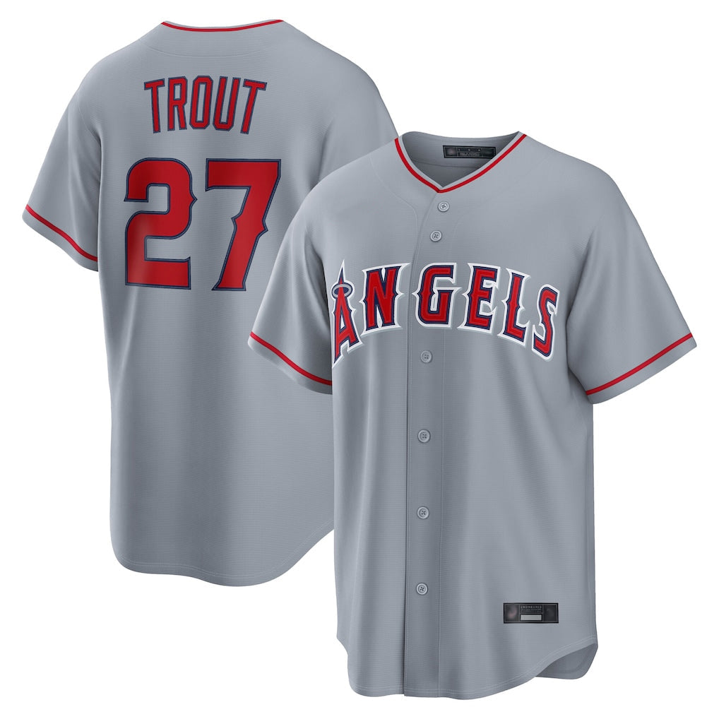 Ldoa LA.Angels #27 Mike Trout Player Gray Home Game Stitched Jerseys