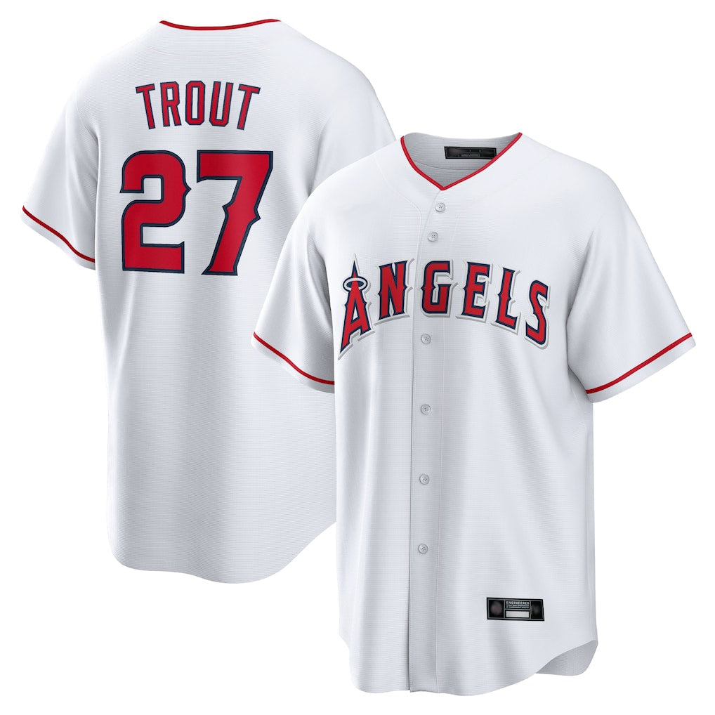 Ldoa LA.Angels #27 Mike Trout Player White Home Game Stitched Jerseys