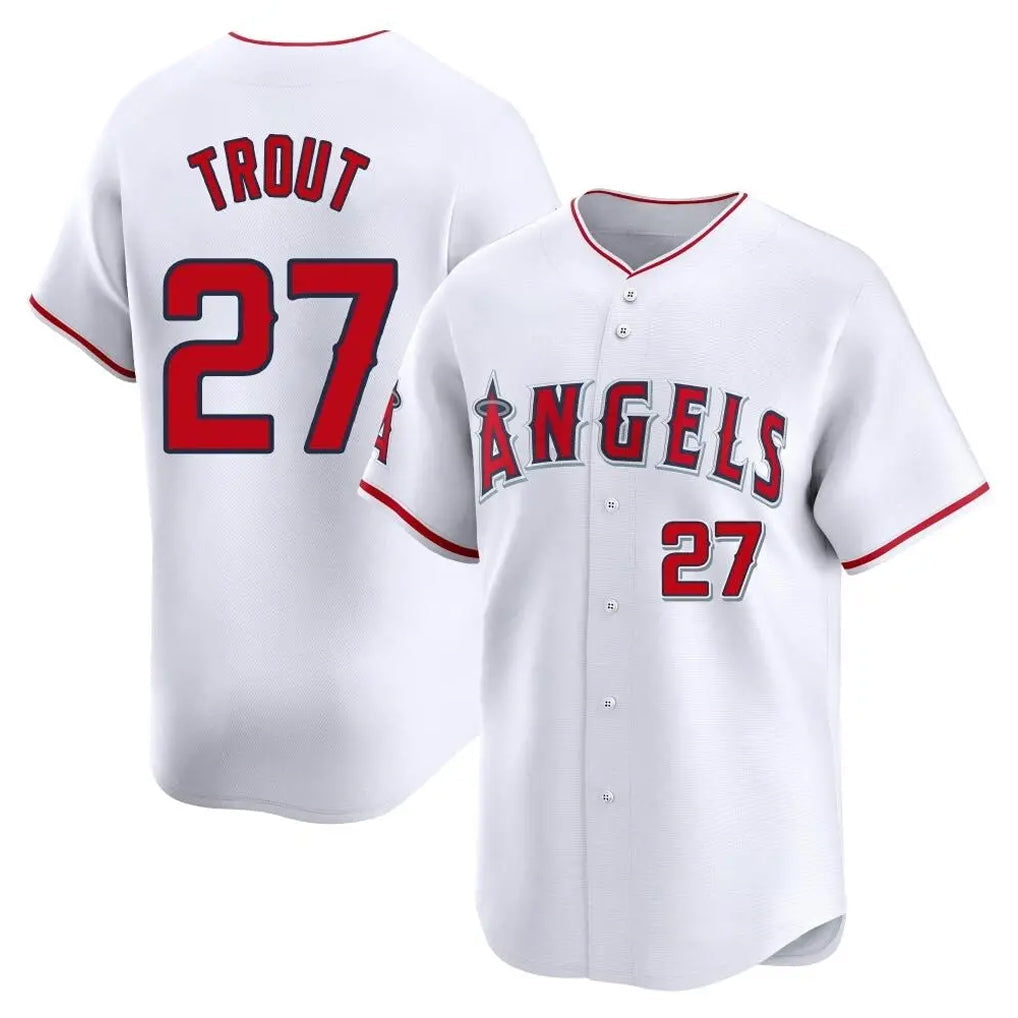 Ldoa LA.Angels #27 Mike Trout Player White Limited Home Stitched Jerseys