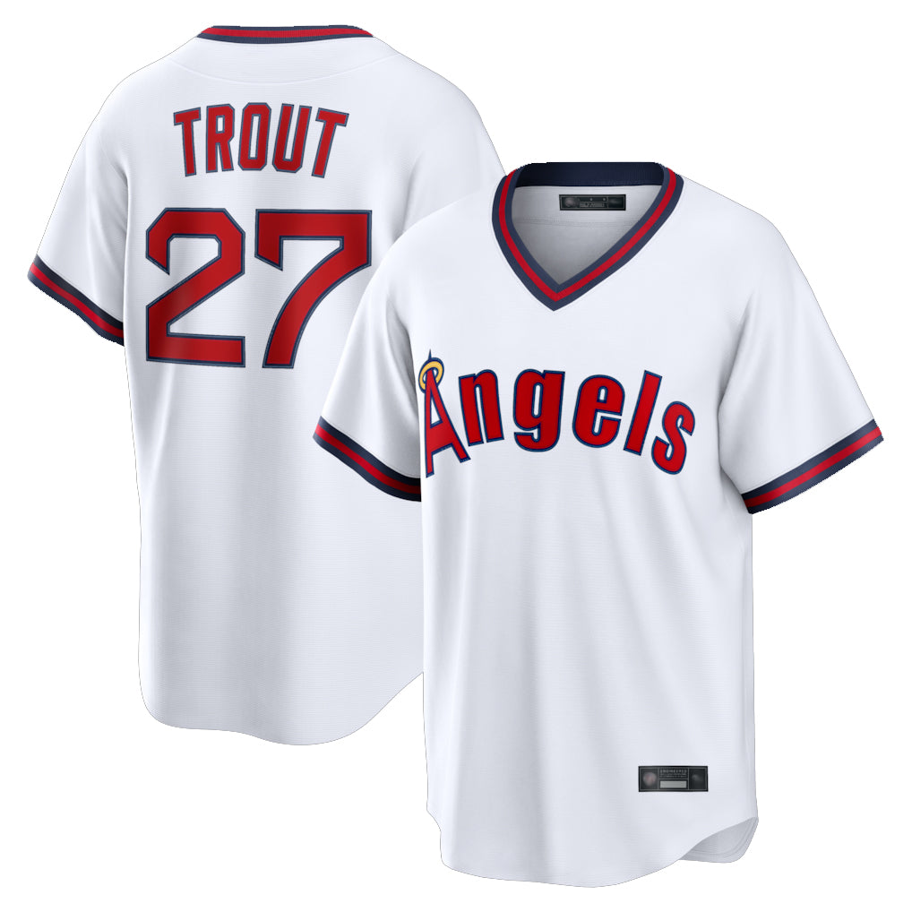 Ldoa LA.Angels #27 Mike Trout Player White T-shirt Home Game Stitched Jerseys