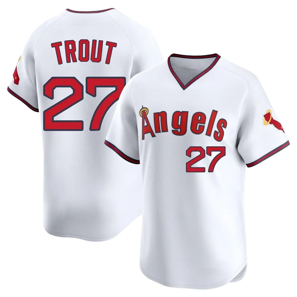 Ldoa LA.Angels #27 Mike Trout Player White T-shirt Home Limited Stitched Jerseys