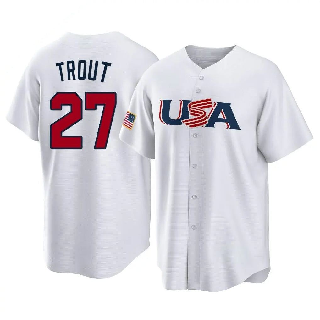 Ldoa LA.Angels #27 Mike Trout Player White USA World Classic Game Home Stitched Jerseys