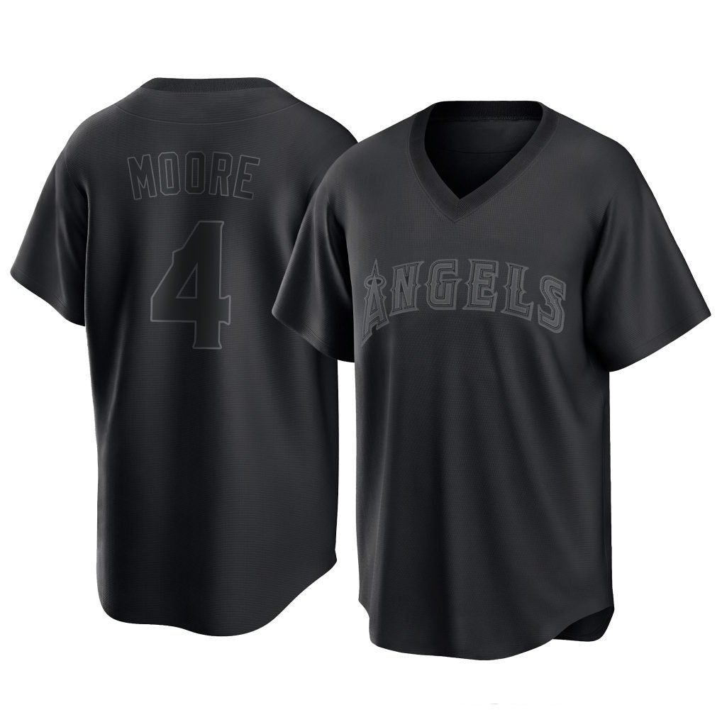 Ldoa LA.Angels #4 Christian Moore Player Black Pitch Fashion T-shirt Stitched Jerseys