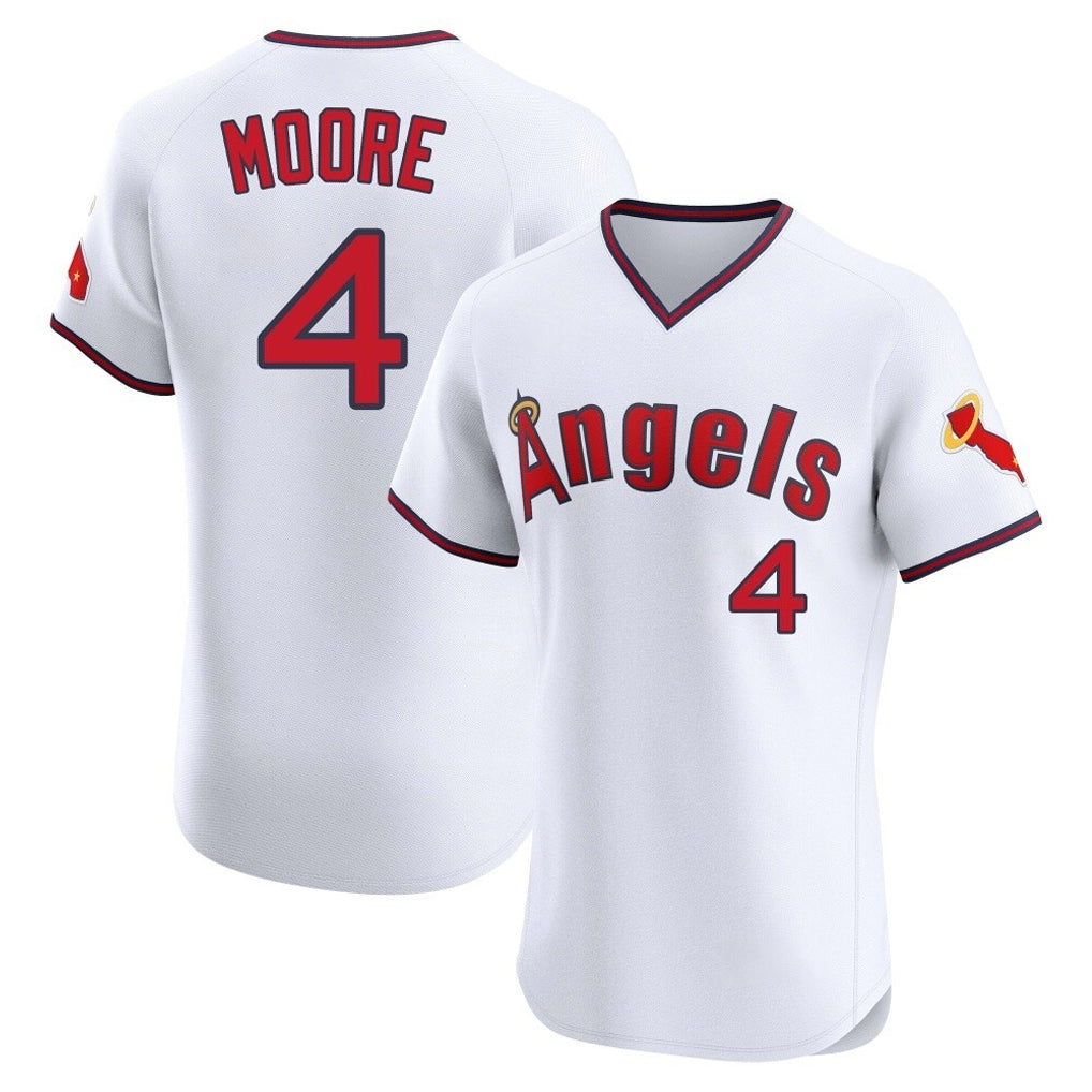 Ldoa LA.Angels #4 Christian Moore Player White T-shirt Home Limited Elite Stitched Jerseys