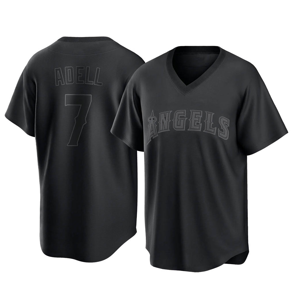 Ldoa LA.Angels #7 Jo Adell Player Black Pitch Fashion T-shirt Stitched Jerseys