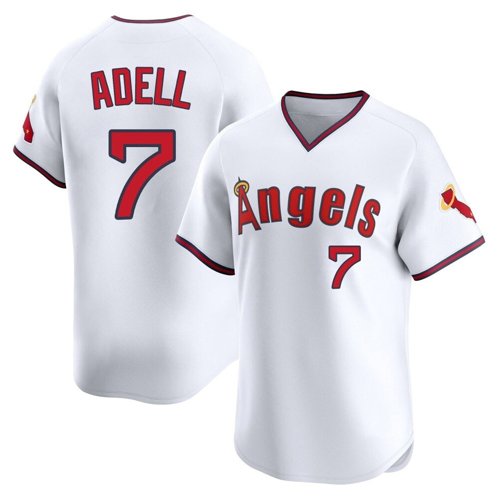 Ldoa LA.Angels #7 Jo Adell Player White T-shirt Home Limited Stitched Jerseys