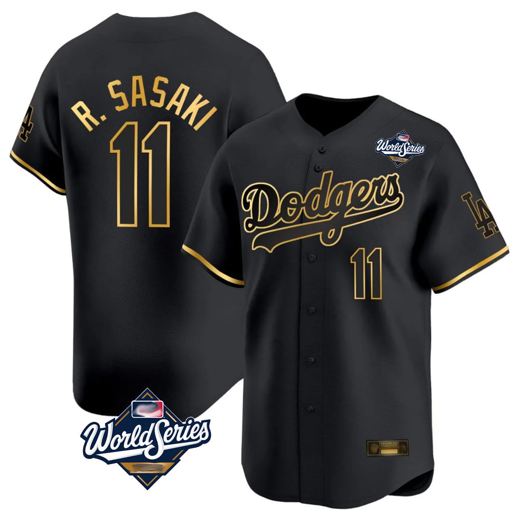 Ldoa LA.Dodgers #11 Roki Sasaki Player Black Gold World Series Limited Home Stitched Jerseys