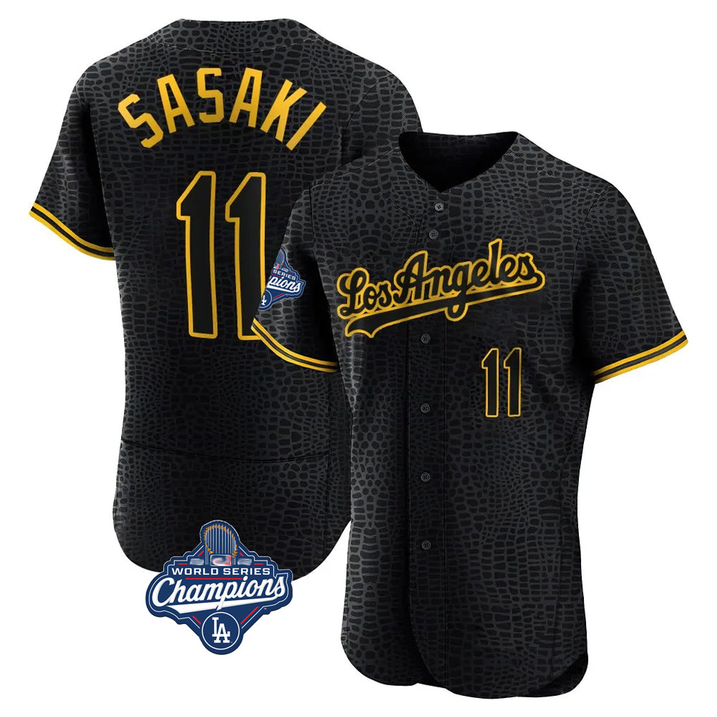 Ldoa LA.Dodgers #11 Roki Sasaki Player Black World Series Meet Snake Skin City Limited Elite Home Stitched Jerseys