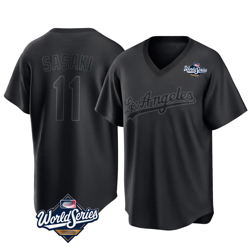 Ldoa LA.Dodgers #11 Roki Sasaki Player Black World Series Pitch Fashion T-shirt Stitched Jerseys