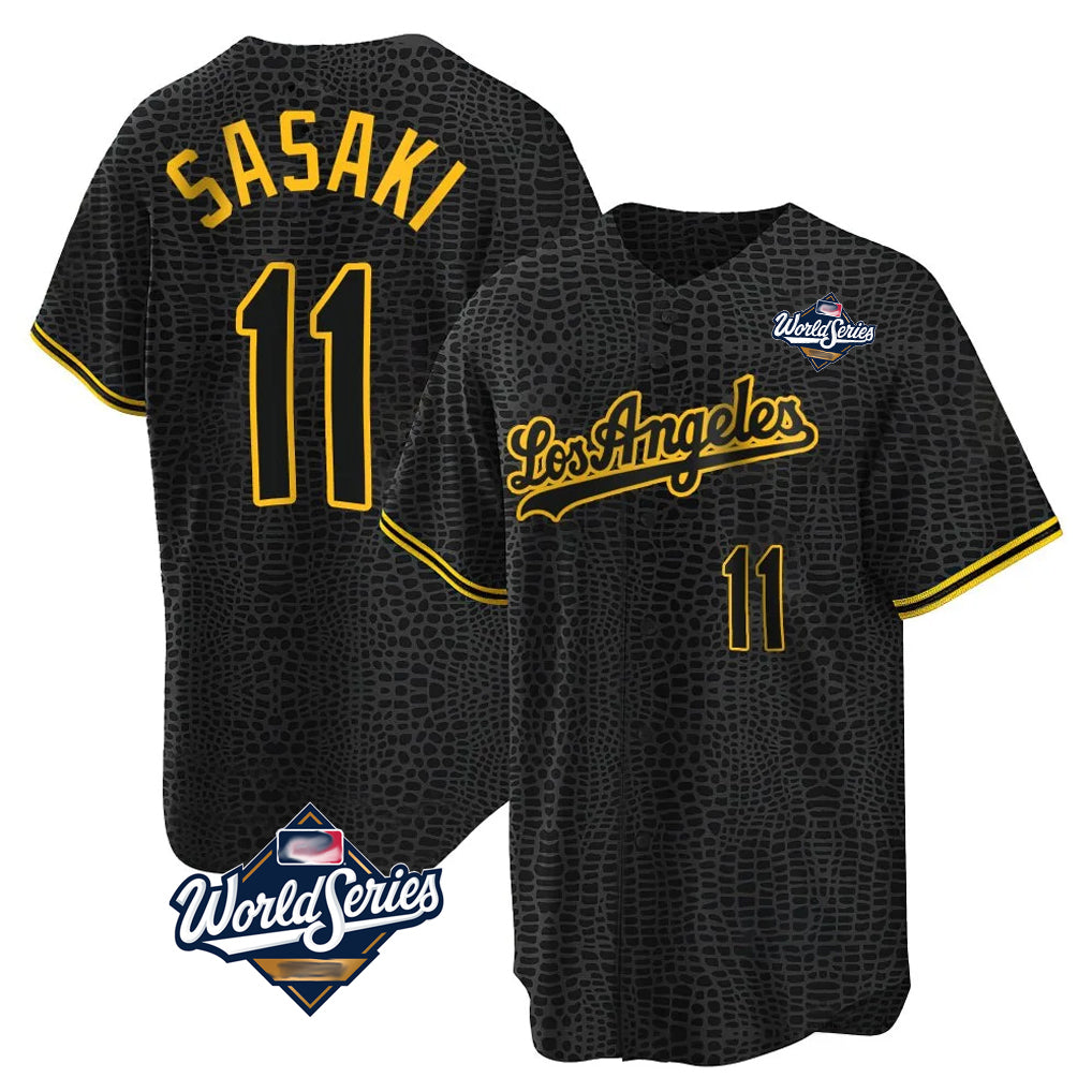Ldoa LA.Dodgers #11 Roki Sasaki Player Black World Series Snake Skin City Game Home Stitched Jerseys