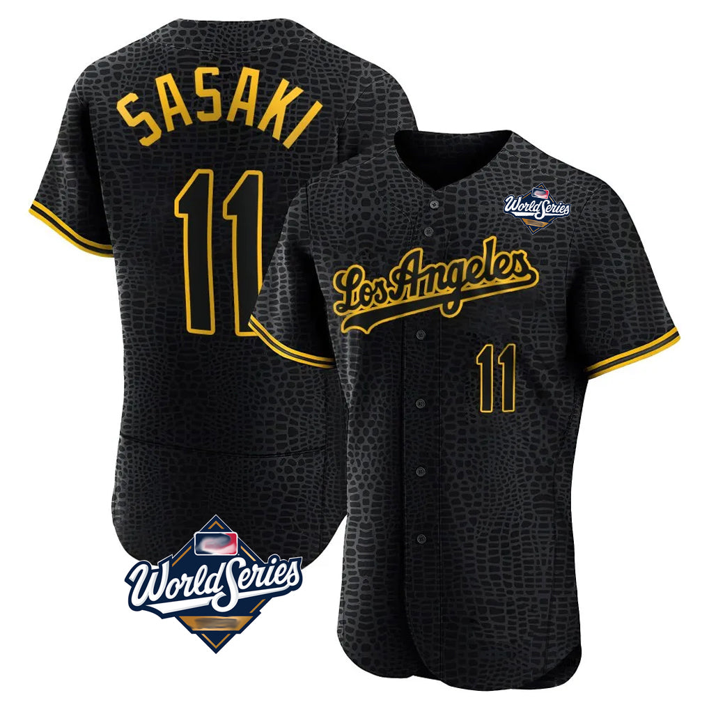 Ldoa LA.Dodgers #11 Roki Sasaki Player Black World Series Snake Skin City Limited Elite Home Stitched Jerseys