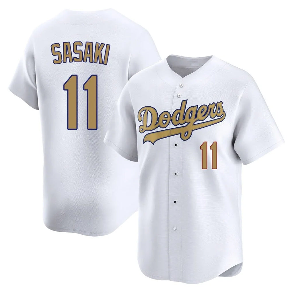 Ldoa LA.Dodgers #11 Roki Sasaki Player Gold Collection Limited Home Stitched Jerseys