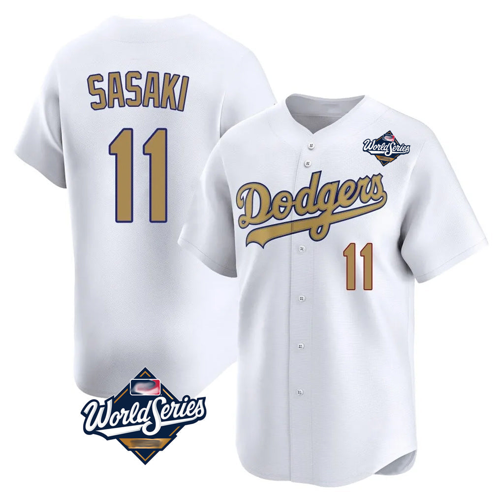 Ldoa LA.Dodgers #11 Roki Sasaki Player Gold World Series Collection Limited Home Stitched Jerseys