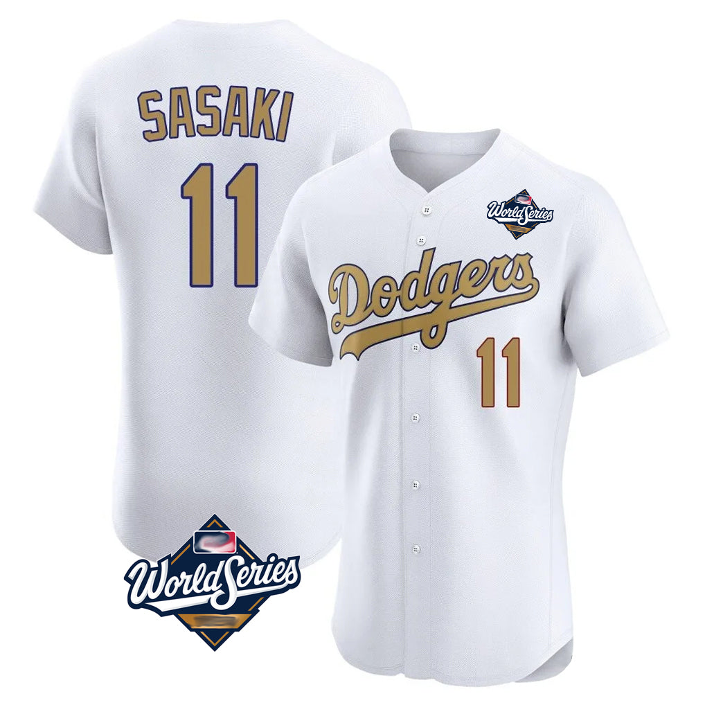 Ldoa LA.Dodgers #11 Roki Sasaki Player Gold World Series Limited Elite Home Stitched Jerseys