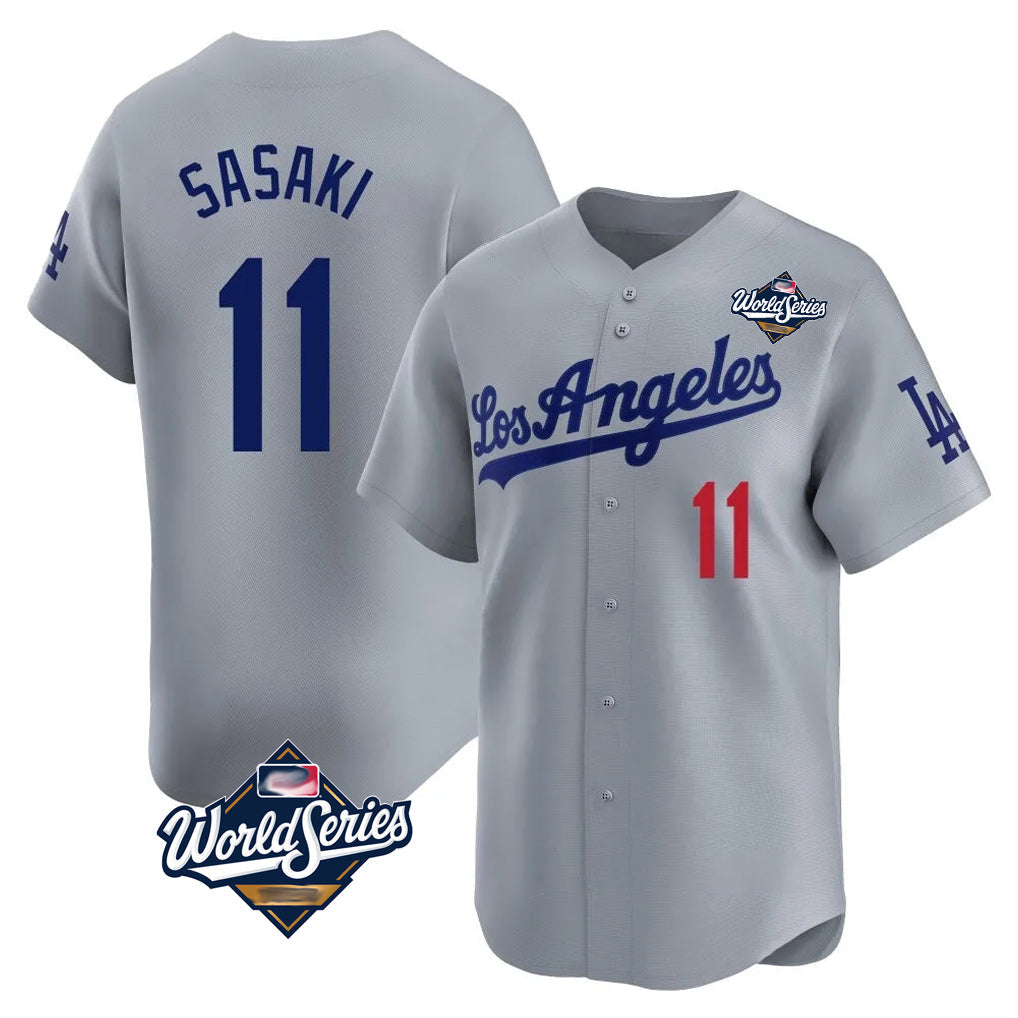 Ldoa LA.Dodgers #11 Roki Sasaki Player Gray World Series Limited Home Stitched Jerseys
