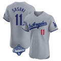 Ldoa LA.Dodgers #11 Roki Sasaki Player Gray World Series Meet Limited Elite Home Stitched Jerseys