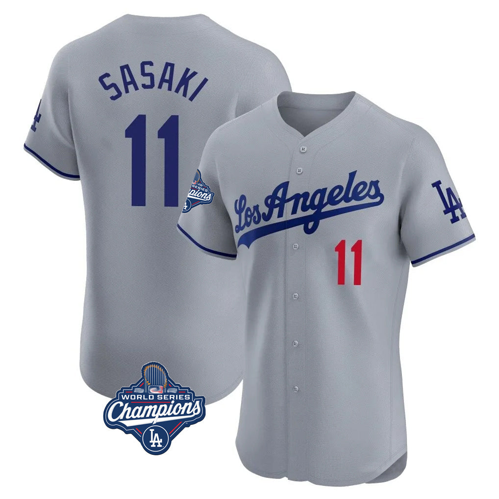 Ldoa LA.Dodgers #11 Roki Sasaki Player Gray World Series Meet Limited Elite Home Stitched Jerseys