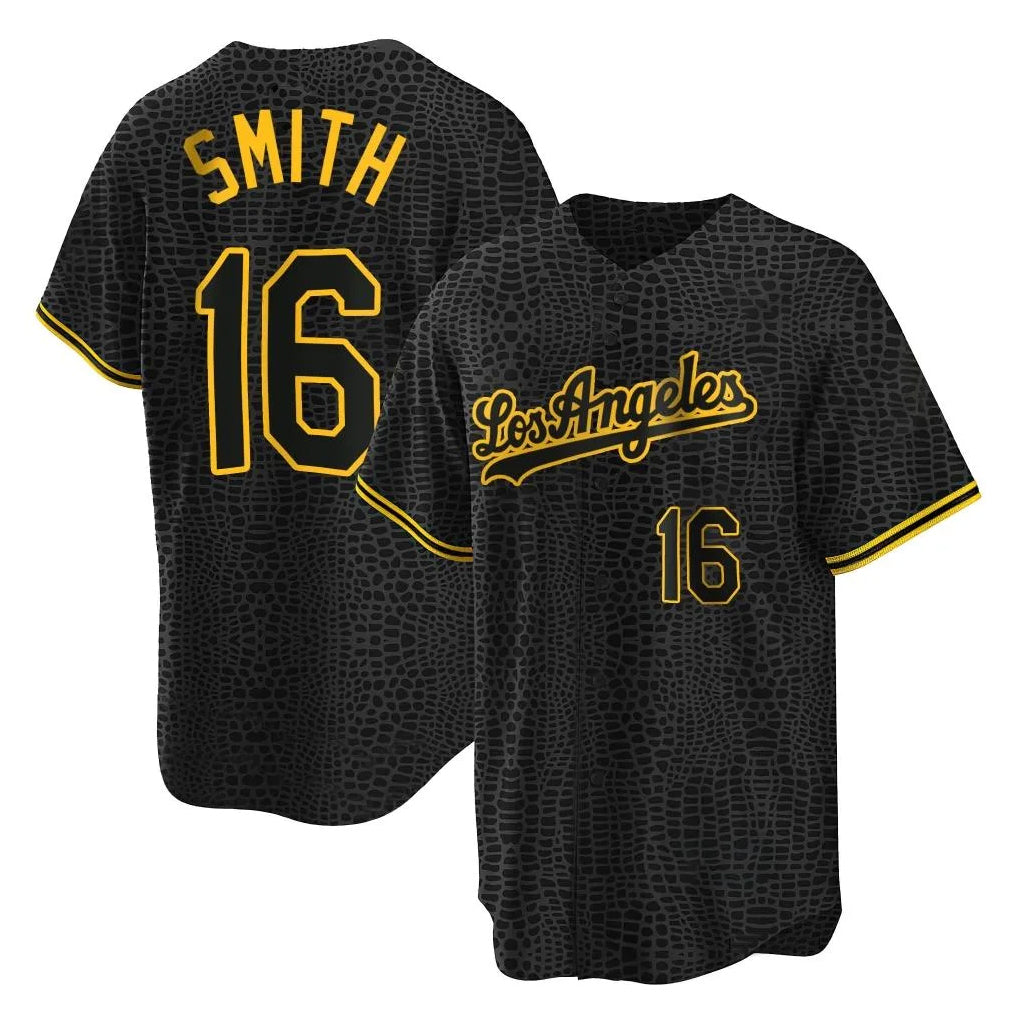 Ldoa LA.Dodgers #16 Will Smith Player Black Snake Skin City Game Home Stitched Jerseys