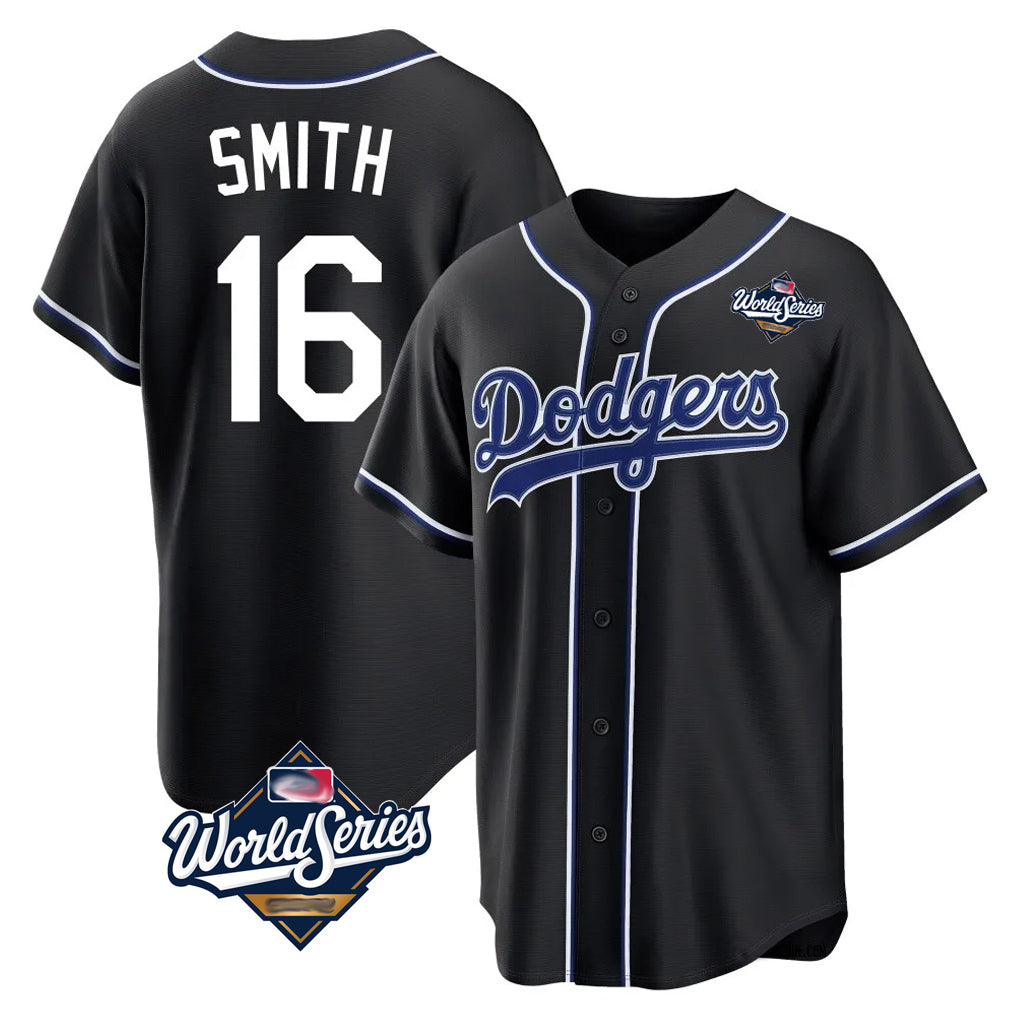 Ldoa LA.Dodgers #16 Will Smith Player Black World Series Carbon Limited Home Stitched Jerseys