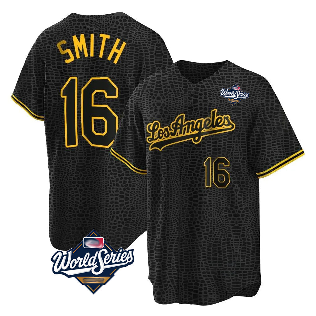 Ldoa LA.Dodgers #16 Will Smith Player Black World Series Snake Skin City Game Home Stitched Jerseys