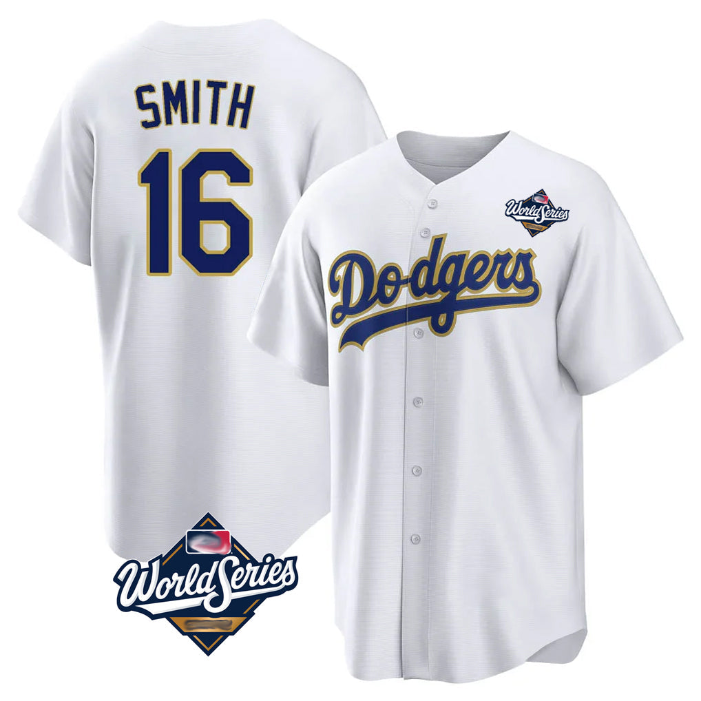 Ldoa LA.Dodgers #16 Will Smith Player Gold White World Series 2026 Collection Stadium Game Stitched Jerseys