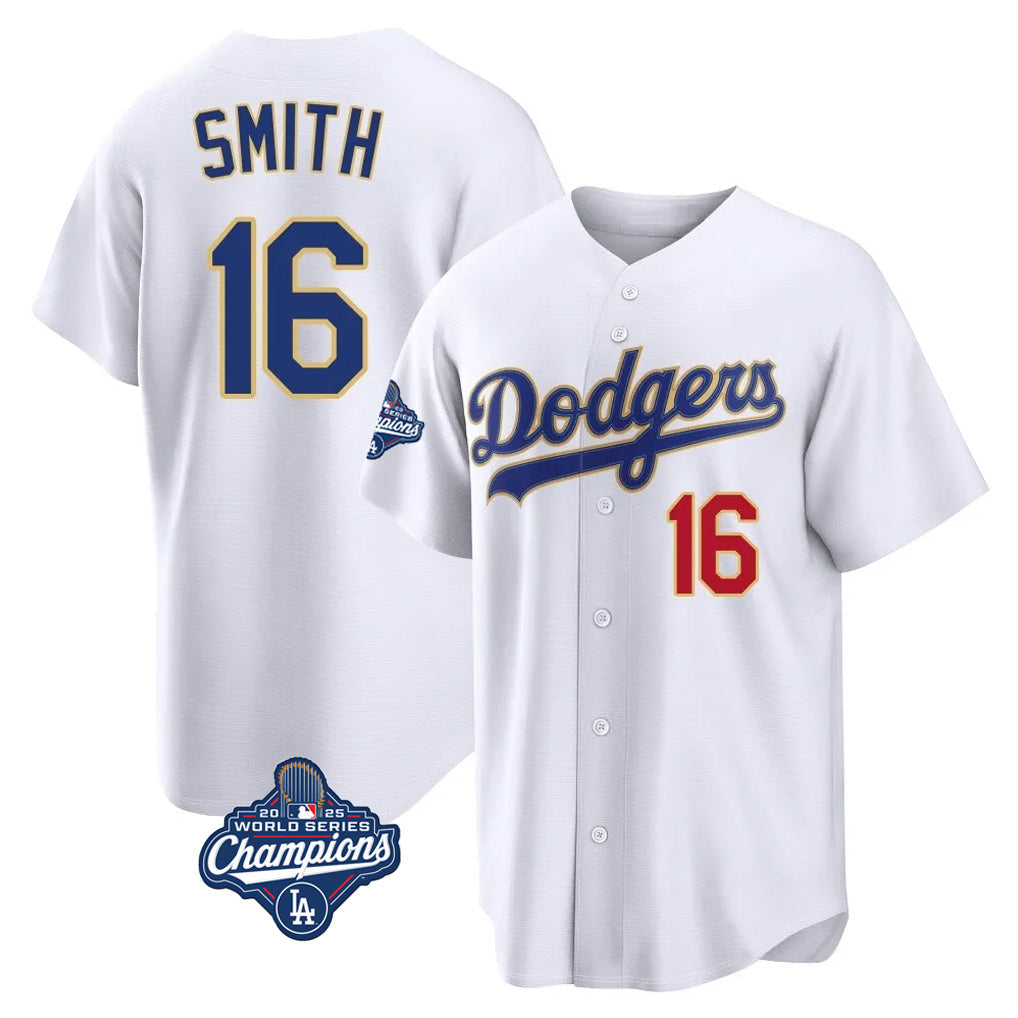 Ldoa LA.Dodgers #16 Will Smith Player Gold White World Series Meet 2026 Collection Stadium Limited Stitched Jerseys