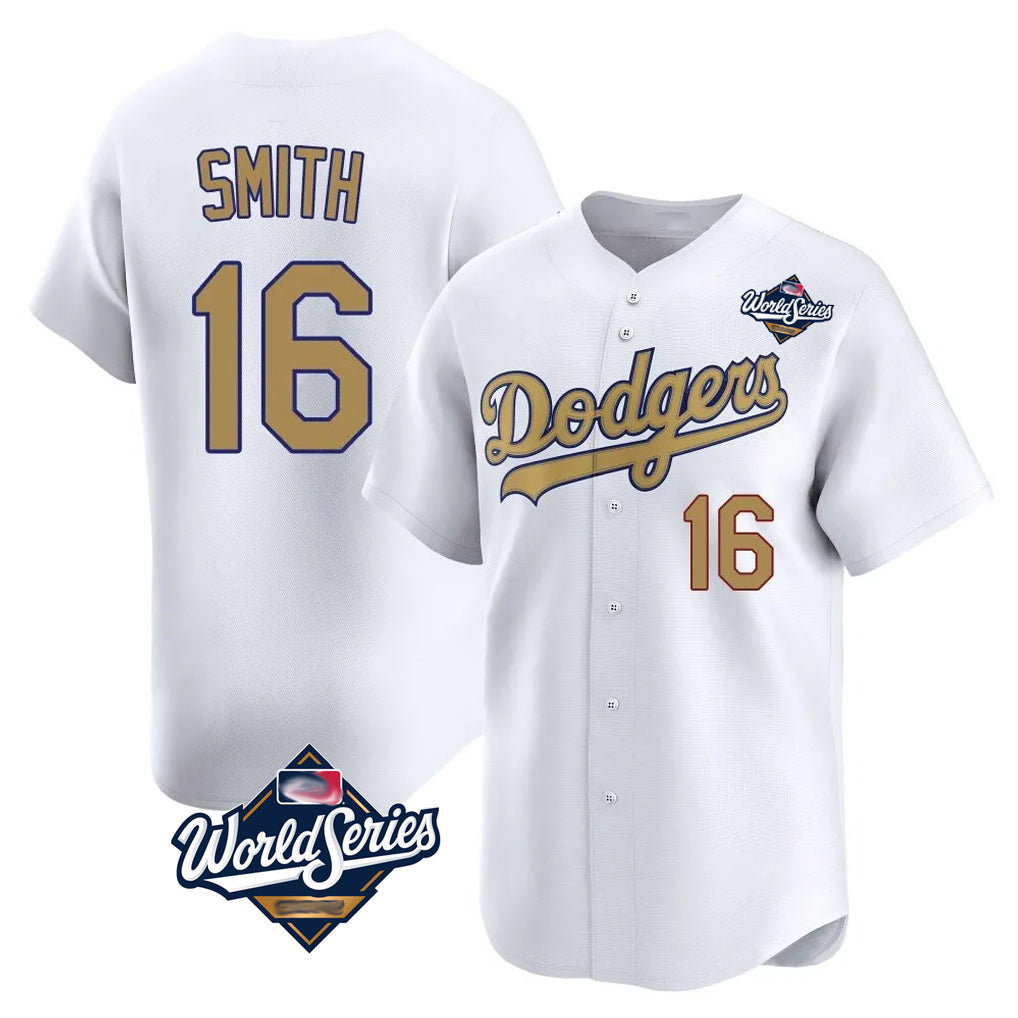 Ldoa LA.Dodgers #16 Will Smith Player Gold World Series Collection Limited Home Stitched Jerseys