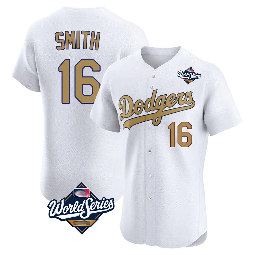 Ldoa LA.Dodgers #16 Will Smith Player Gold World Series Limited Elite Home Stitched Jerseys
